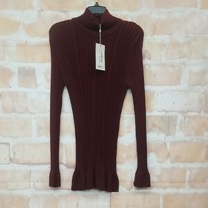 Ribbed Burgundy Turtleneck Sweater
